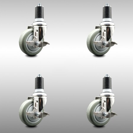 Service Caster 4 Inch 316SS Gray Poly Swivel 1-5/8 Inch Expanding Stem Caster Set Brake SCC SCC-SS316EX20S414-PPUB-TLB-158-4